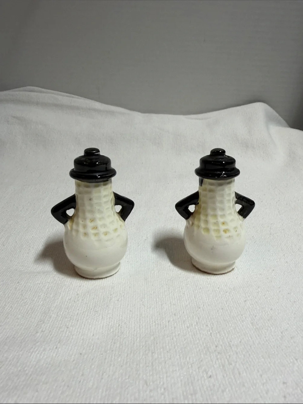 Vintage Ceramic Peanut Character Salt and Pepper Shakers - Black and White